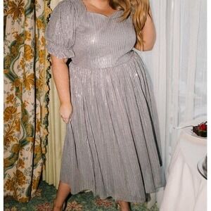 Ivy City Co Clara Dress in‎ Gunmetal Sparkle Sequins Puff Sleeve Sz 3XL NWT